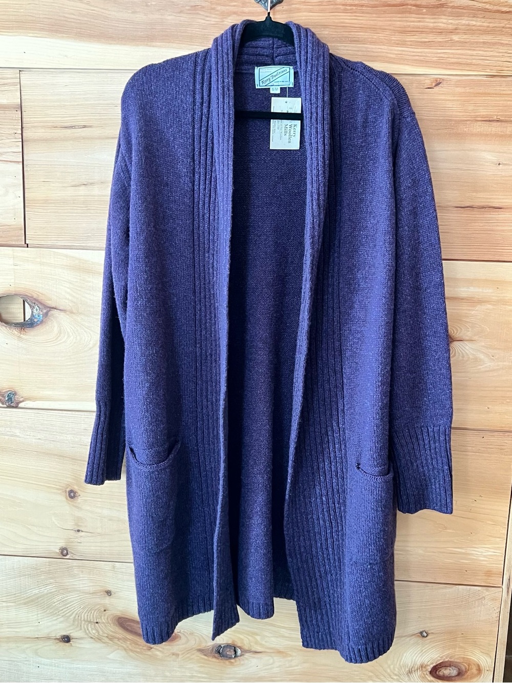NWT Kerry Traditions Irish Wool Purple Shawl Collar Cardigan Sweater Cabincore